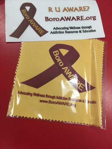 Addiction awareness ribbons and stickers.