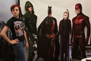 Superheroes and villains life-sized cutouts.