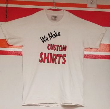 White t-shirt with custom text.