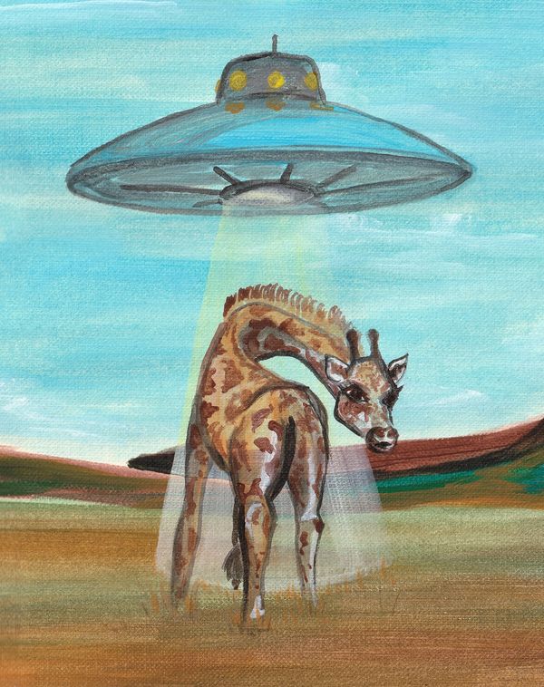 A giraffe being abducted by aliens. 