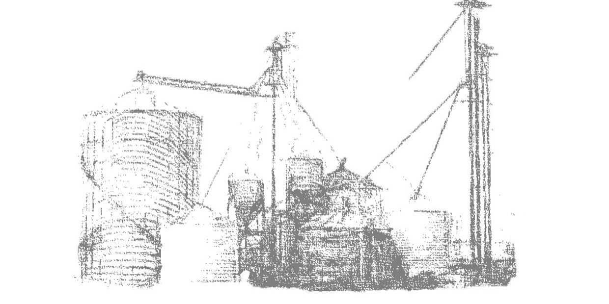 Sketch of an farm scene with silos in Sterling ohio.
