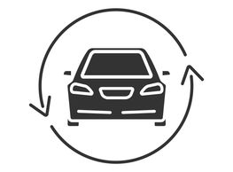 Car with circle arrow glyph icon. Complete automobile repair service.