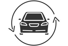 Car with circle arrow glyph icon. Complete automobile repair service.