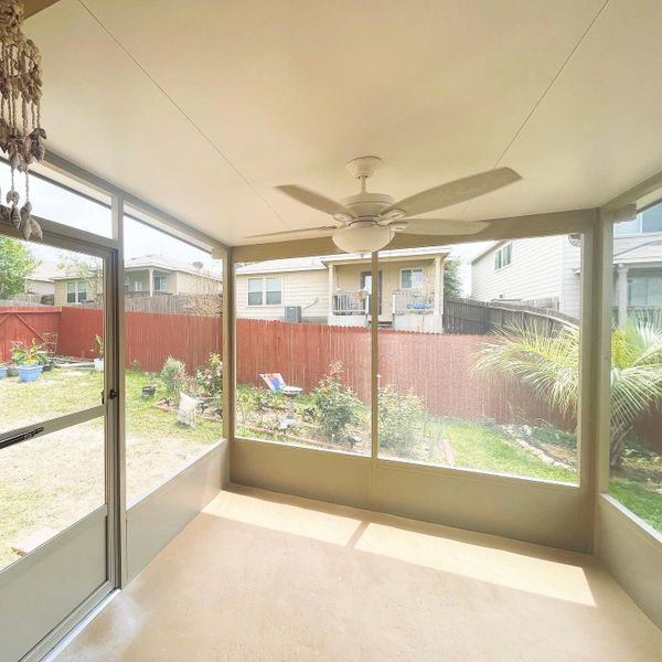 Inside a patio enclosure in San Antonio, Texas