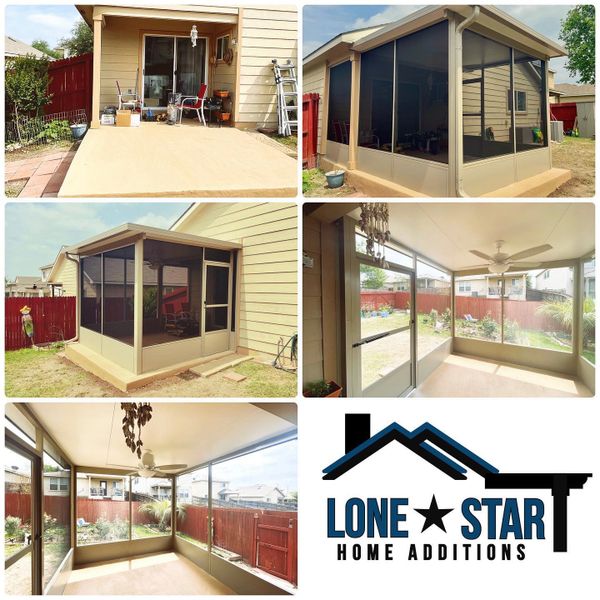 Before and after a screen room addition