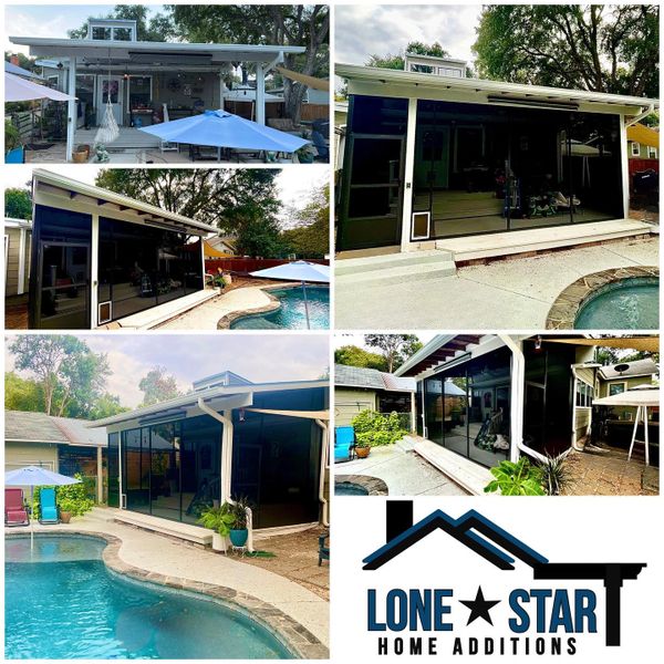 Before and after a screen enclosure in San Antonio, Texas