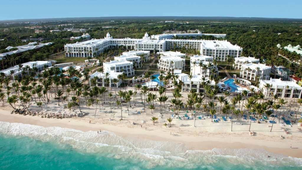 Ariel view of large hotel complex in punt cana on the beach