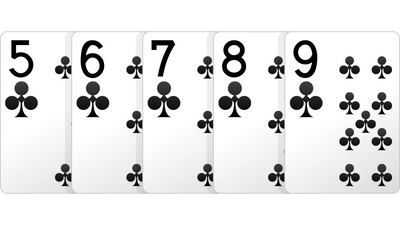 poker hand five cards showing 9 high straight flush