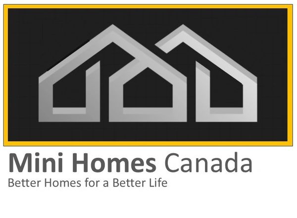 Logo of Mini Homes Canada with two stylized house outlines and the slogan.