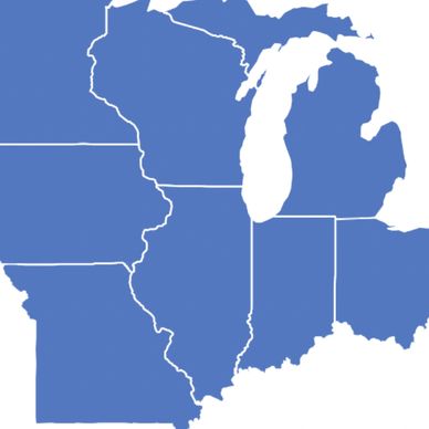Map of Midwest US showing delivery coverage