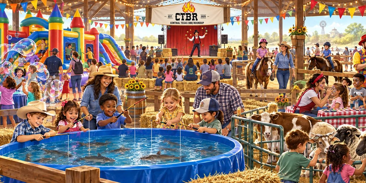 Children enjoy a lively farm-themed festival with games, animals, and entertainment.