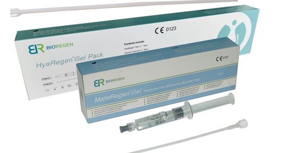 Two medical gel packs and a syringe with a thin applicator tube.