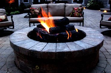 Residential gas firepit hookup & install with custom log set