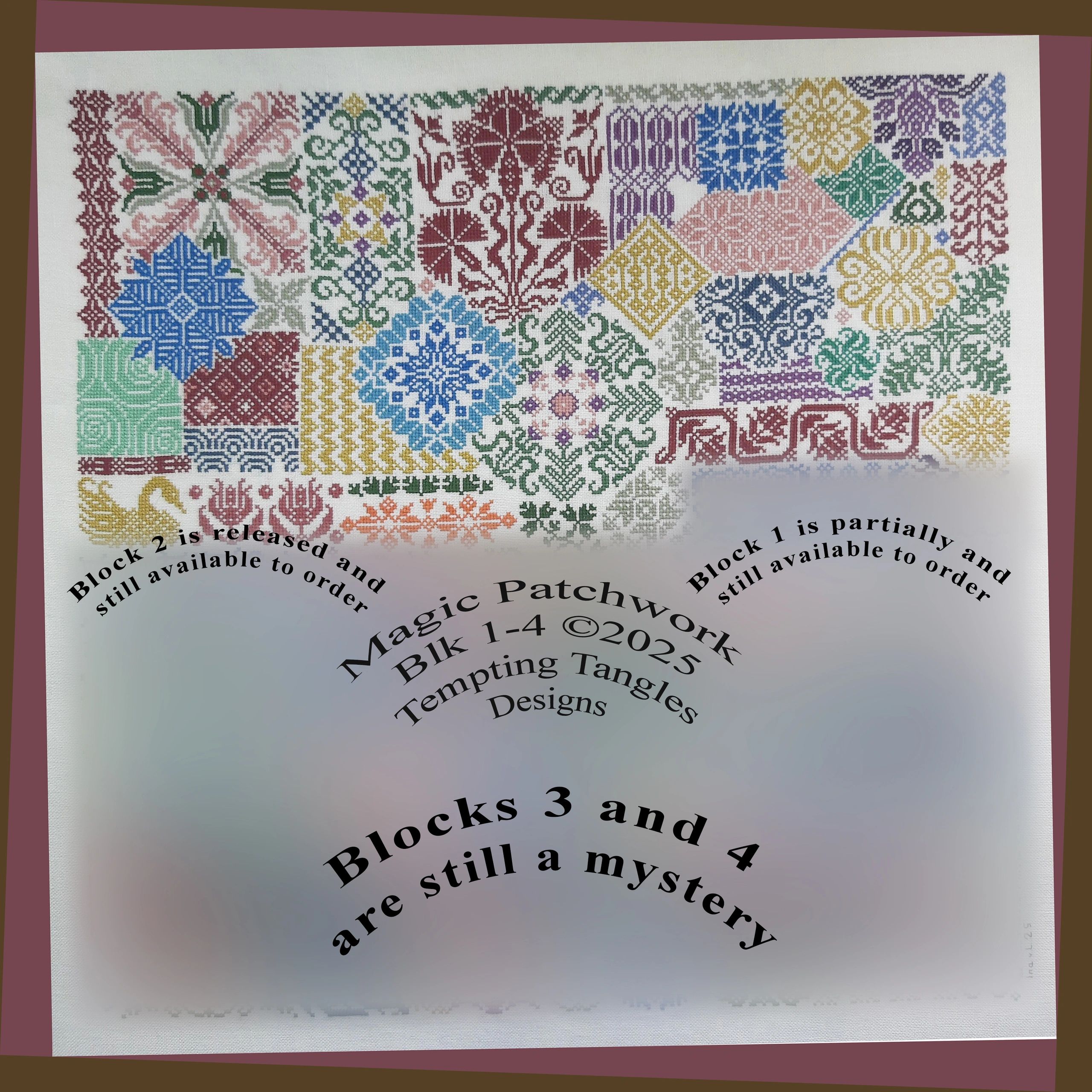 Magic Patchwork Mystery SAL on Clue 13 Block 2. Blocks join seamlessly, into an intricate sampler.