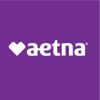 Aetna logo with white text and heart icon on a purple background.