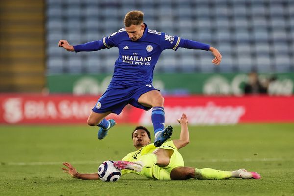 Sports action photograph of Marc Albrighton of Leicester City Football Club in the Premier League ma