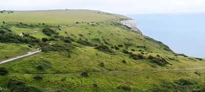 White cliffs of Dover.coastal path.saxon shore. View at Langdon Bay. dover-tours.com