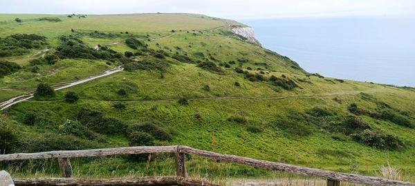 White cliffs of Dover.coastal path.saxon shore. View at Langdon Bay. dover-tours.com