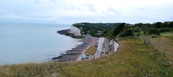 White Cliffs of Dover. Looking down on St Margret's Bay. Saxon Shore Way. England Coastal Path.