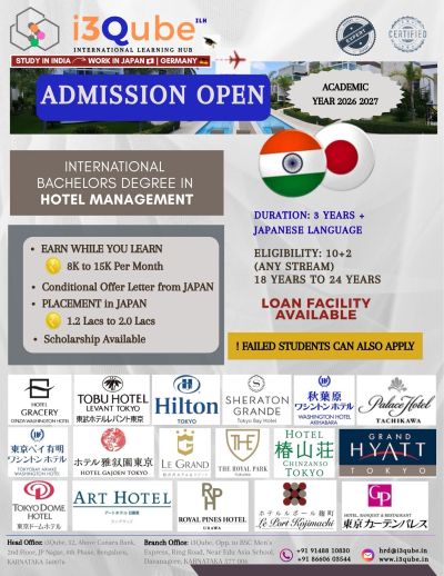 Admission open for international bachelor's in hotel management with work in Japan.