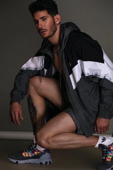 Nike outfit Sophnet shoes. Photo by Giorgio Delvecchio Styling by Alejandra Muñoz
