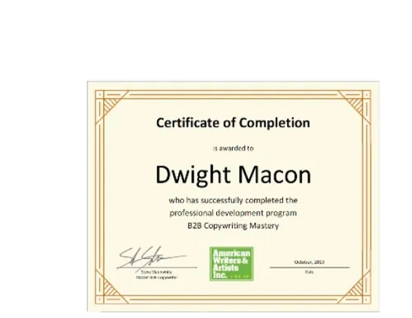 Dwight Macon certificate of completion