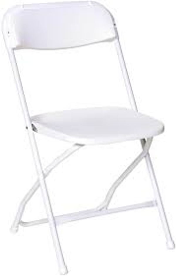 White plastic folding chairs rent at $2.00 per chair.