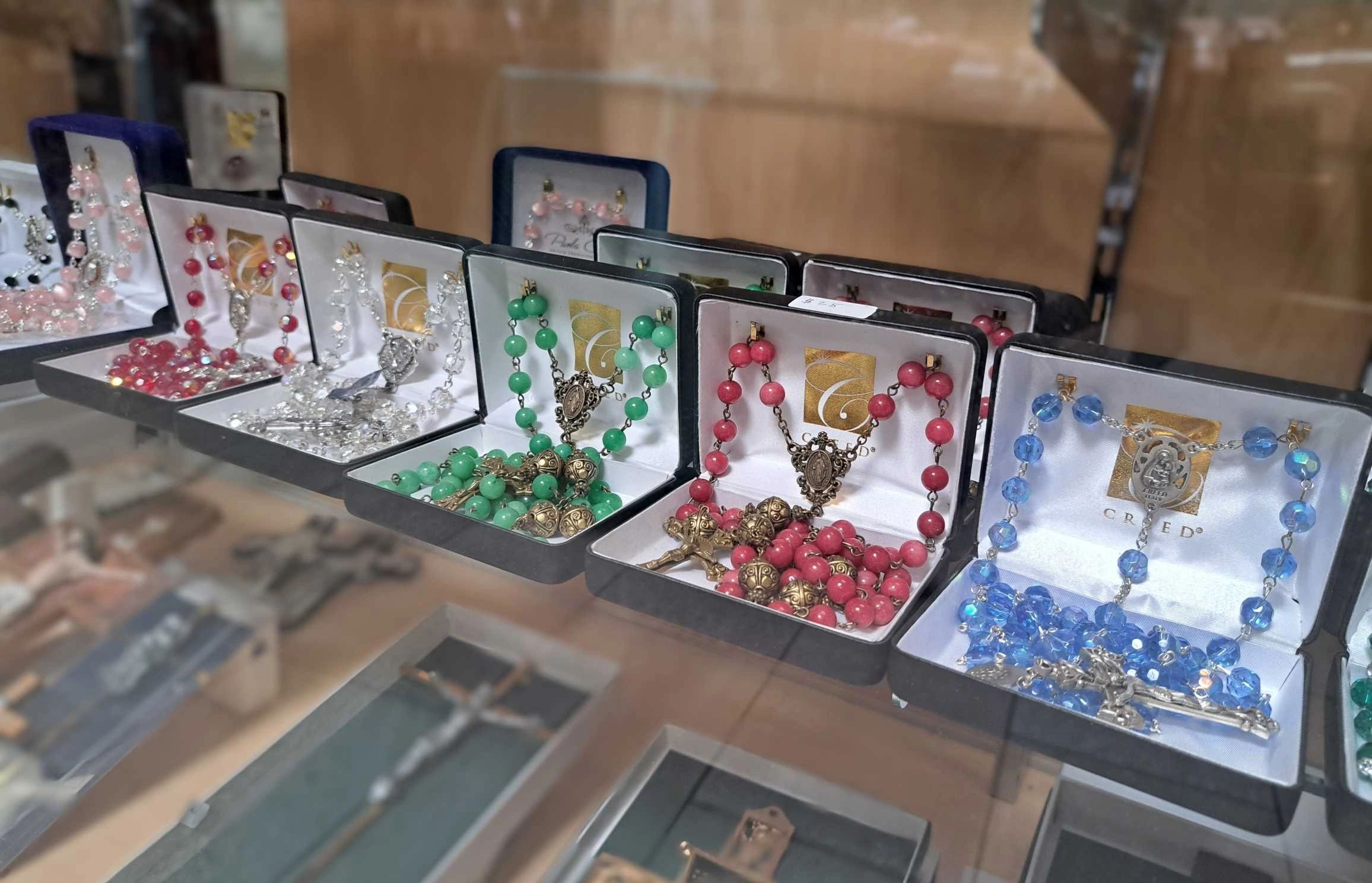 Showcase of multi-colored rosaries