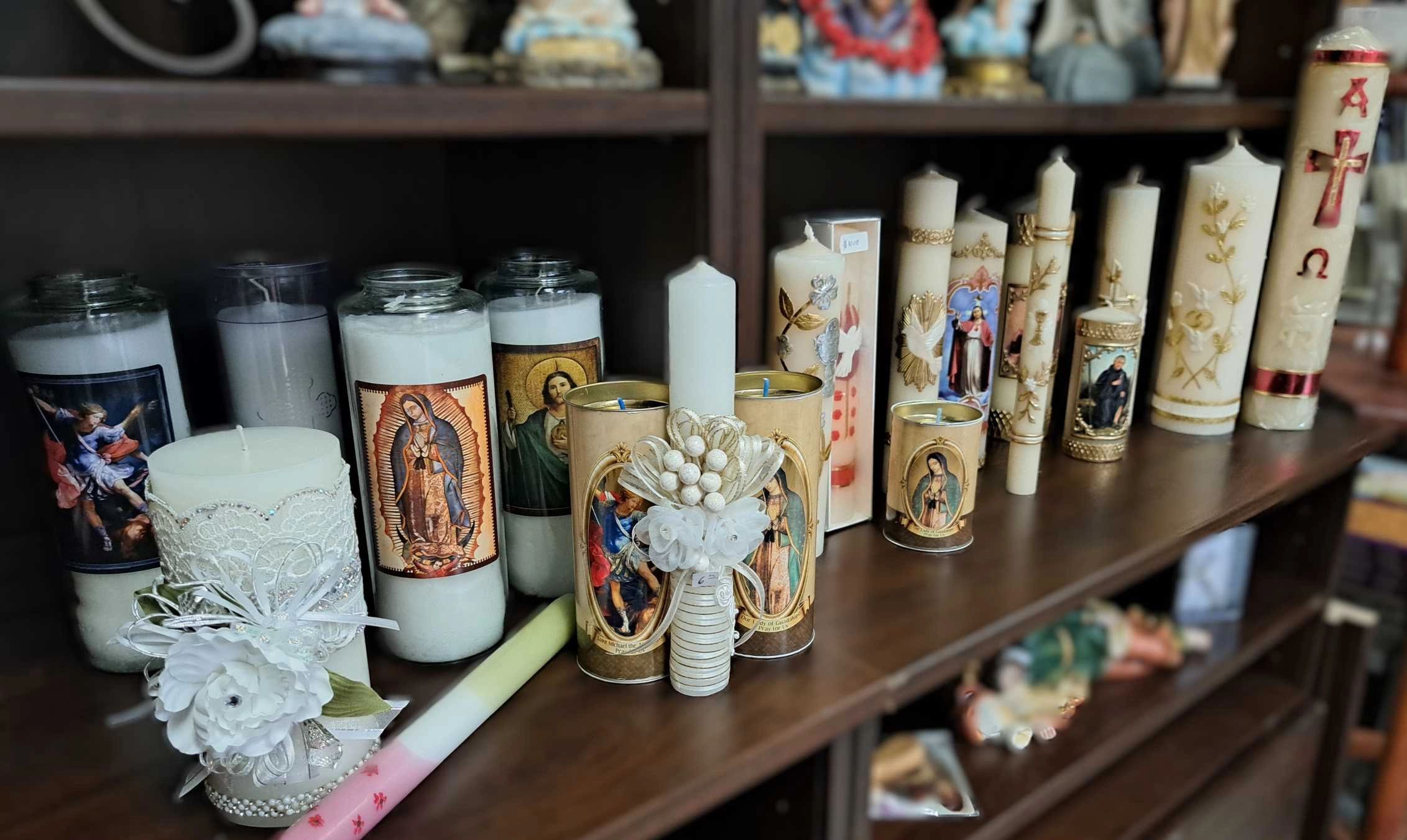 Bookshelf with candles