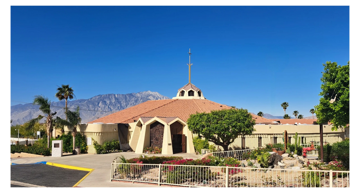 View of the church with mountains in background