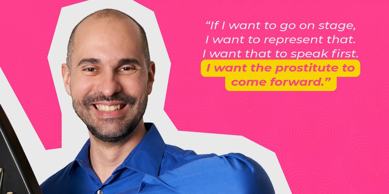 Graphic image of Cristiano Terra, Love Unheard's Prostitute Who Plays the Harp.