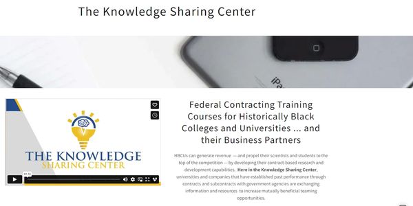 Presentation slide introducing Federal Contracting Training for HBCUs and partners by The Knowledge Sharing Center.
