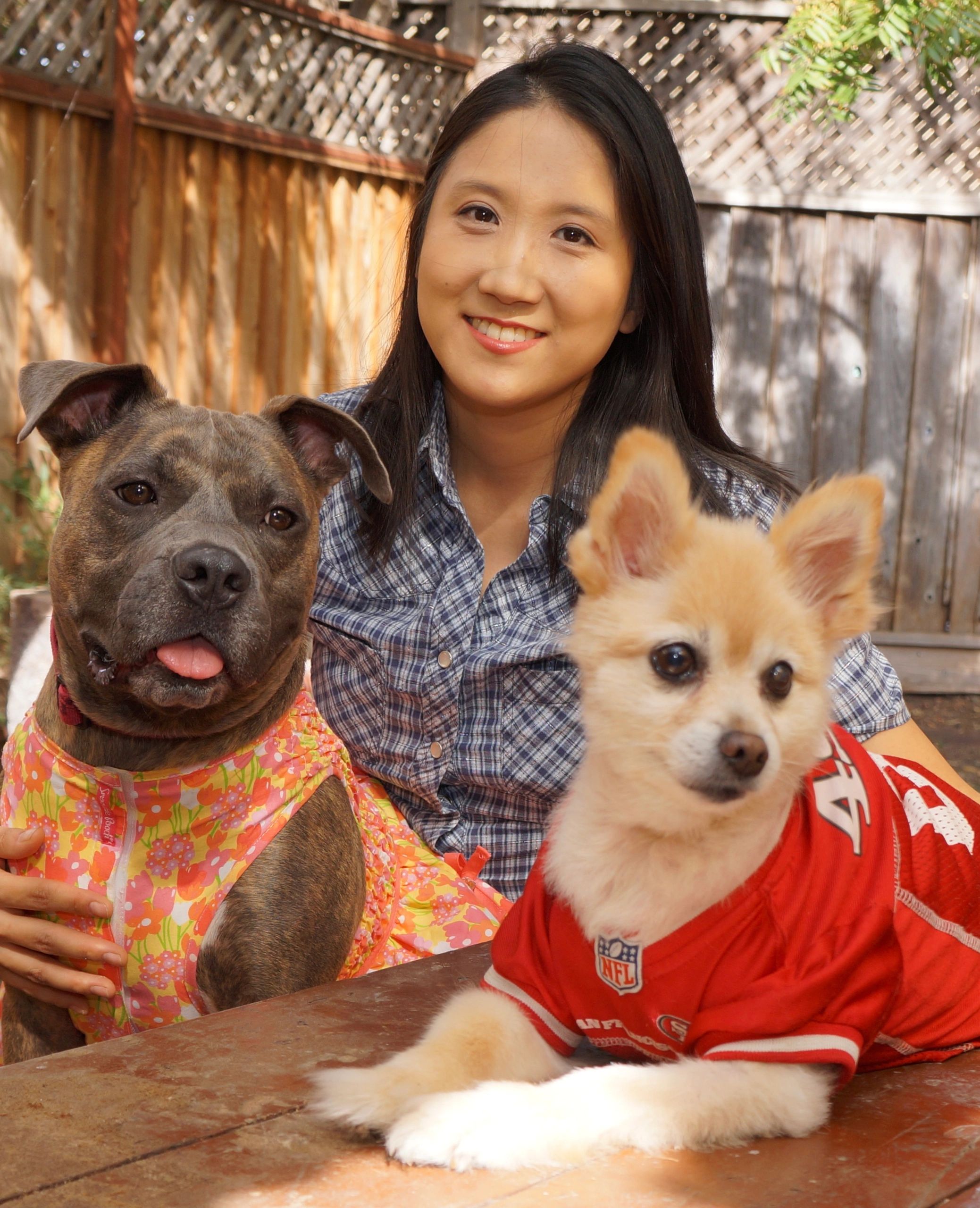 Dr. Carol Lah with Bella (9 year old pitbull) and Angel (15 year old pomeranian)