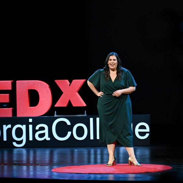 Libby Cole, Enneagram Coach, speaking on TEDx stage in Milledgeville, GA