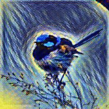 An artists oil pastel picture of a beautiful Blue Wren