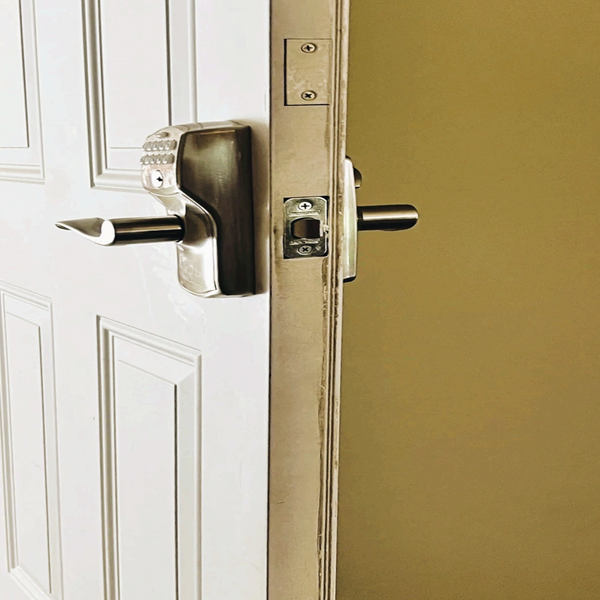 Residential door lock on open door