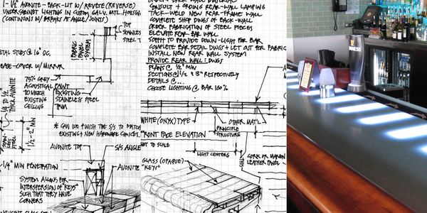 Architectural Sketch or drawing with a picture of a bar counter top