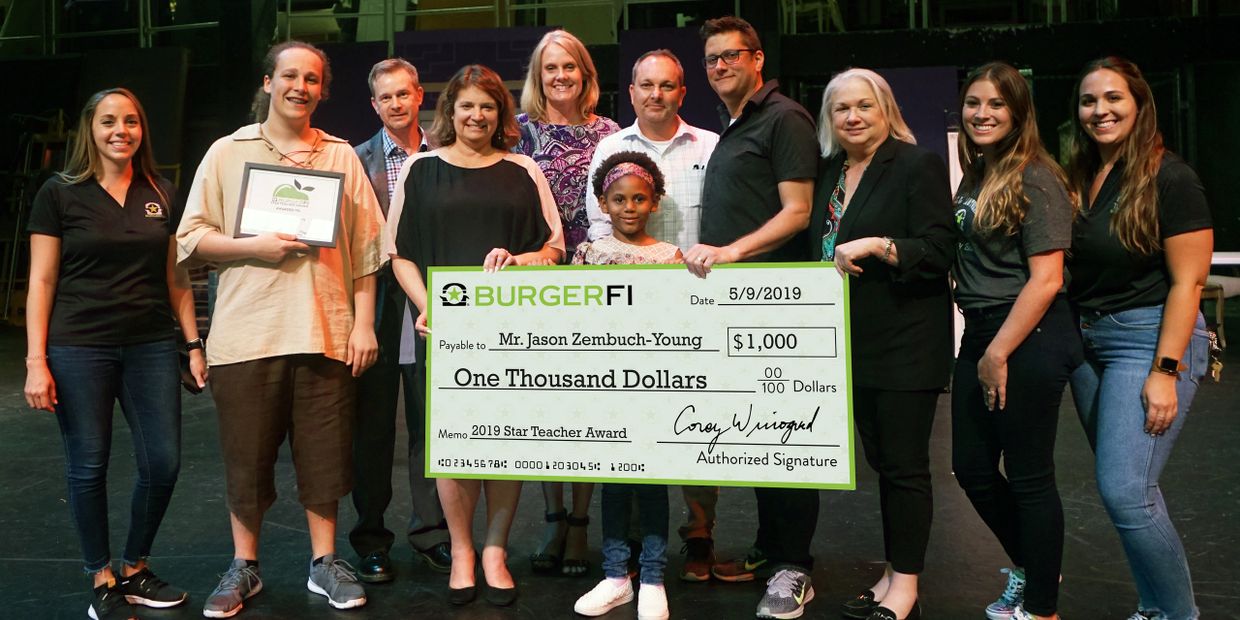Burger-Fi Star Teacher of the Year, wi/ Principal Henschel & SBBC Board Member Laurie Rich Levinson.
