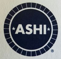 Logo for ASHI - American Society of Home Inspectors - a navy blue circle with a star on either side.