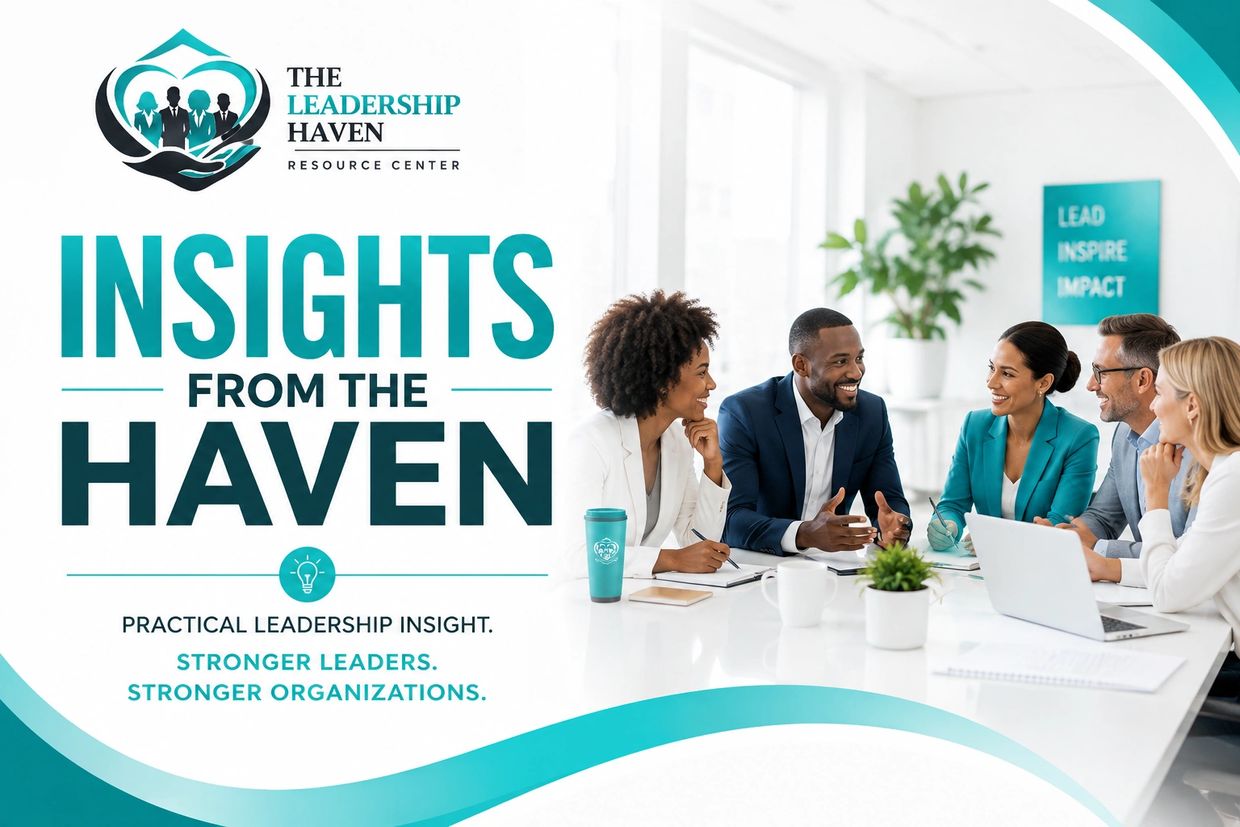 Business team discussing leadership insights in a modern office.