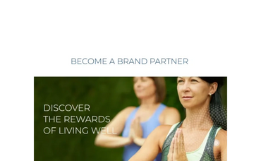 Two women practicing yoga with text encouraging brand partnership and wellness.