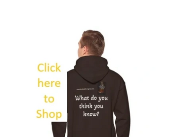Man wearing a black hoodie with the text 'What do you think you know?' on the back.