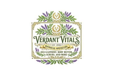 Elegant logo for Verdant Vitals botanical apothecary with floral design and vintage style.