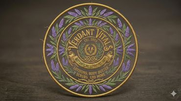 A round tin of Verdant Vitals body care products with floral design.