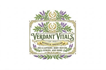 Elegant botanical logo for Verdant Vitals with lavender and green leaves.