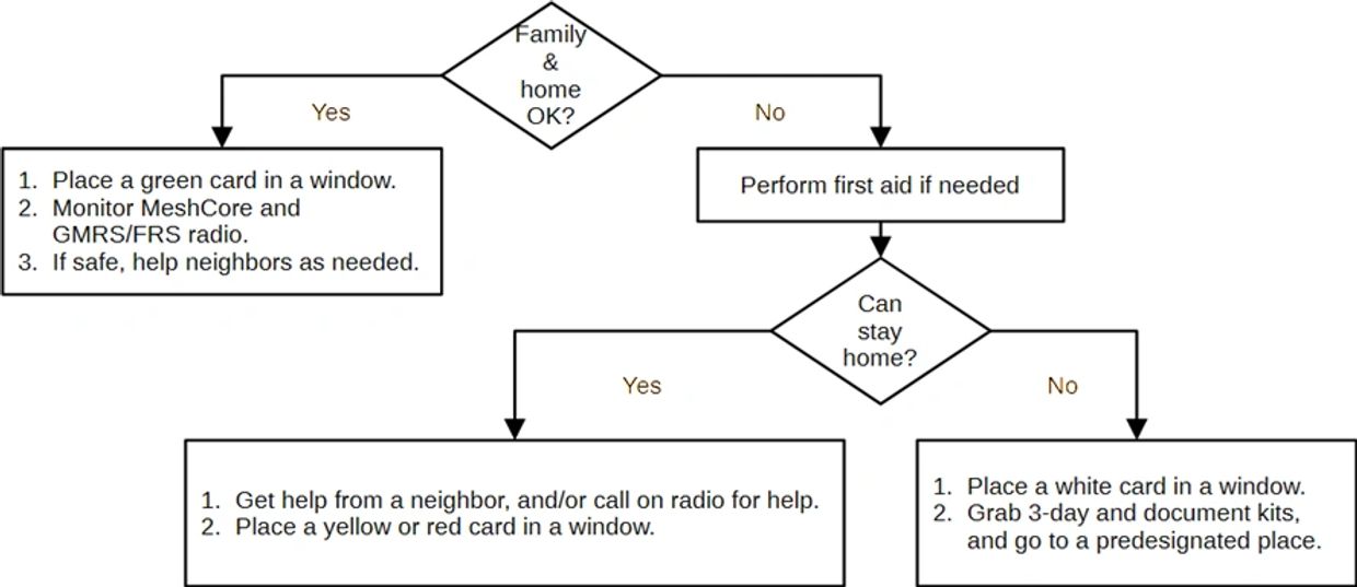Emergency response flowchart for family and home safety.