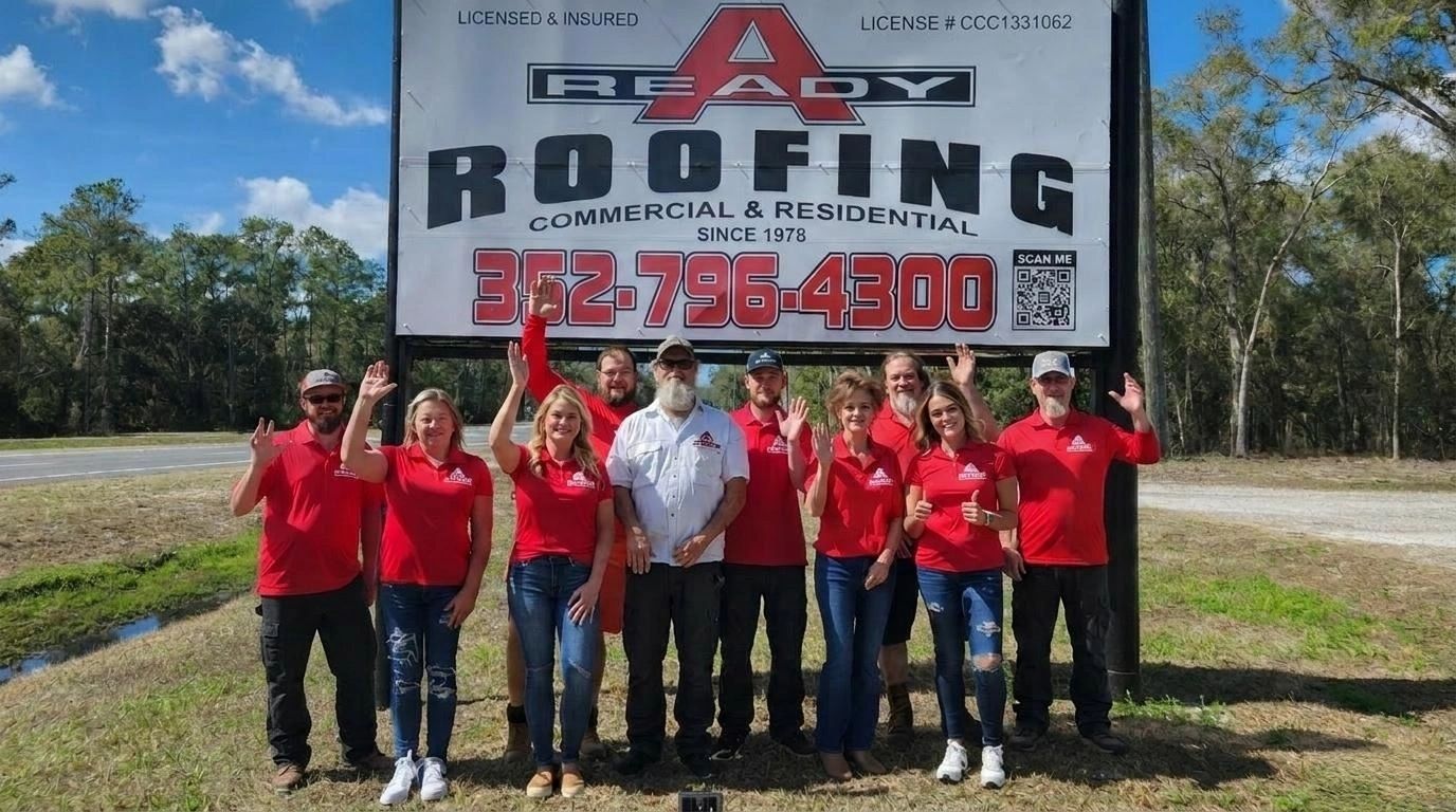 A Ready Roofing team at their Brooksville, FL office, local residential roofing experts.