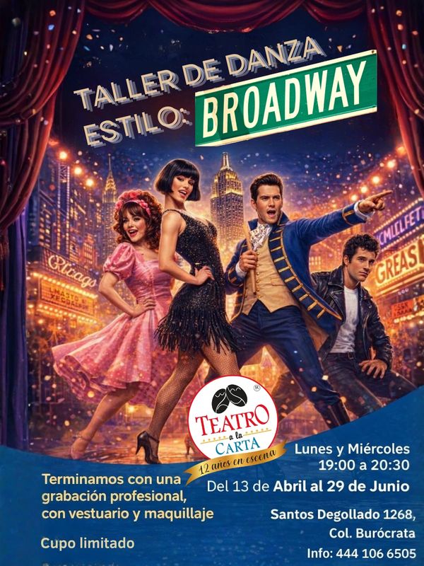 An advertisement for Broadway-style dance workshops with professional recording and makeup.