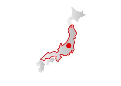 The island of Honshu highlighted on a map of Japan