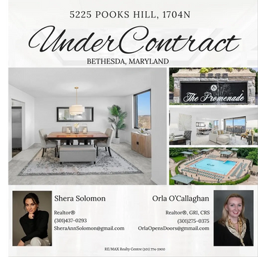 Under contract listing for a Bethesda, Maryland property with interior and pool photos.